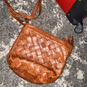 Elegant Brown Woven Leather Crossbody Bag